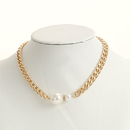 Pearl and Cubic Zirconia 18K Gold-Plated Pendant Necklace, gold pendant necklace for women, detail close-up