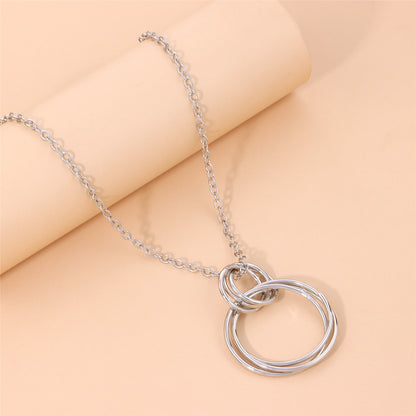 Silver-Plated Interlocked Circle Pendant Necklace, silver pendant necklace for women, everyday style, lifestyle look