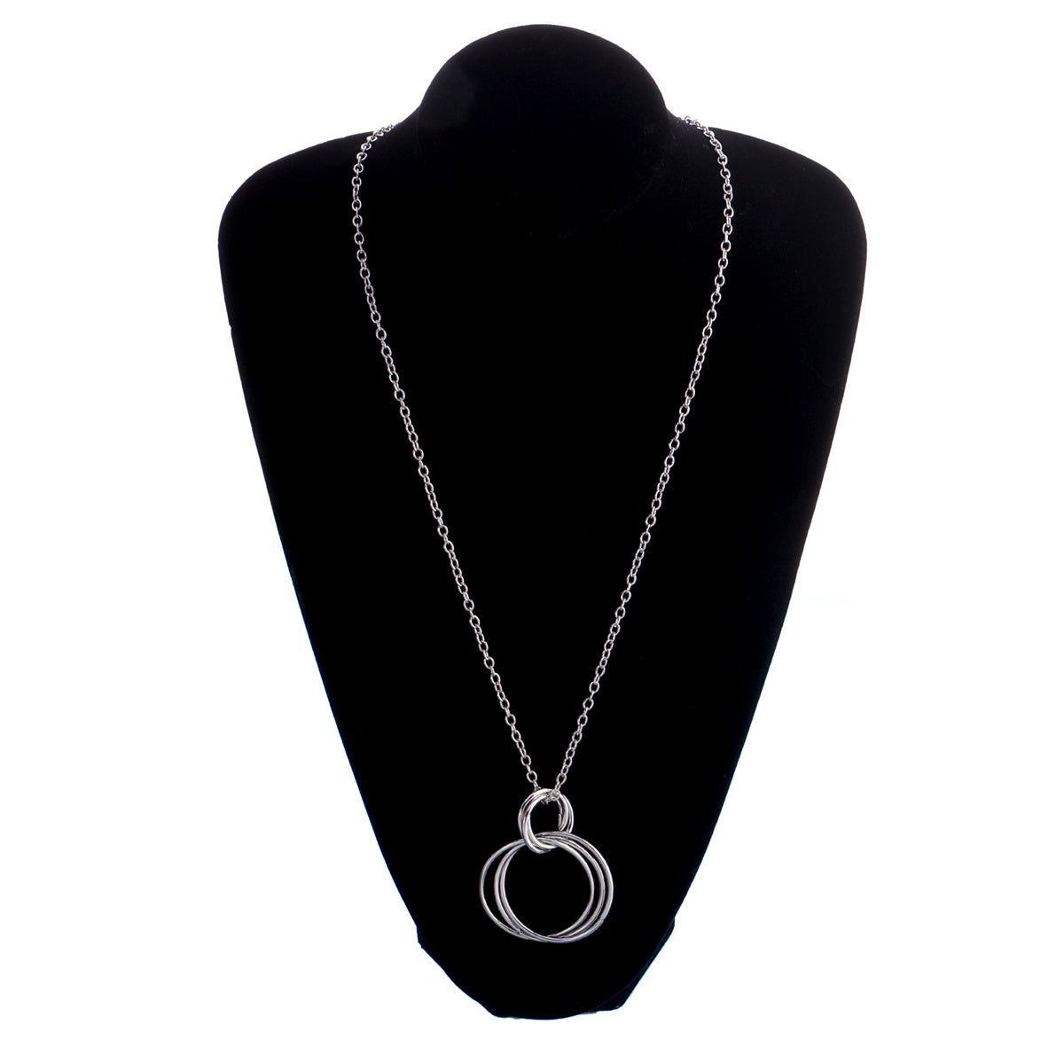 Silver-Plated Interlocked Circle Pendant Necklace, silver pendant necklace for women, everyday style, side view