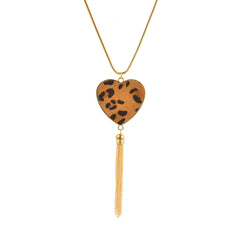 Tan Polyurethane & 18K Gold-Plated Leopard Heart Tassel Pendant Necklace