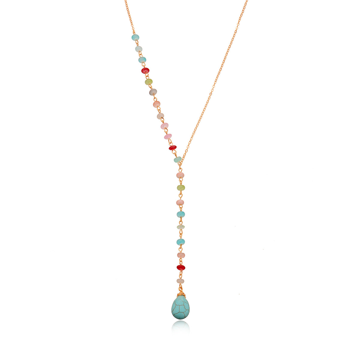 Turquoise and Multicolor Acrylic 18K Gold-Plated Bead Drop Necklace, gold pendant necklace for women, front view