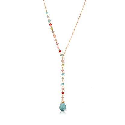 Turquoise and Multicolor Acrylic 18K Gold-Plated Bead Drop Necklace, gold pendant necklace for women, front view