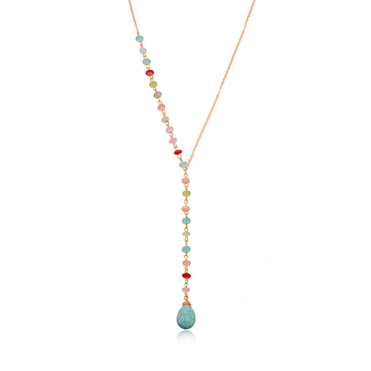 Turquoise and Multicolor Acrylic 18K Gold-Plated Bead Drop Necklace, gold pendant necklace for women, front view