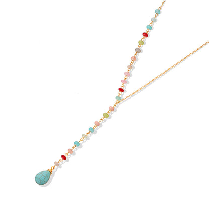 Turquoise and Multicolor Acrylic 18K Gold-Plated Bead Drop Necklace, gold pendant necklace for women, side view