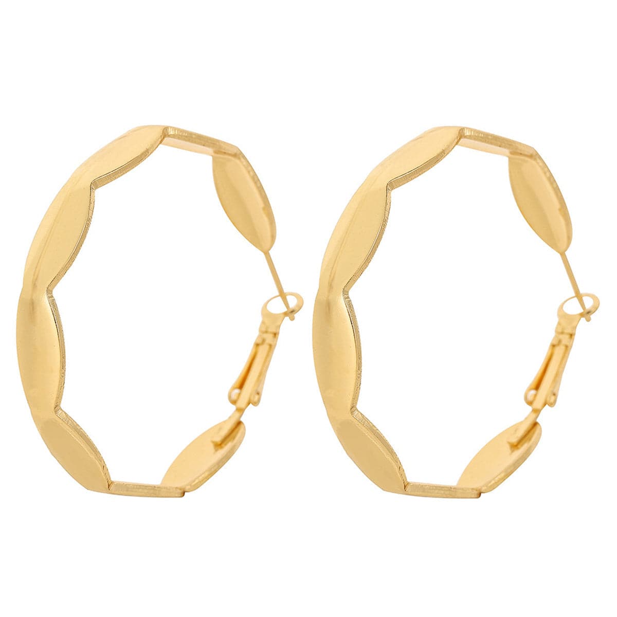 18K Gold-Plated Wave Hoop Earrings, dainty minimalist design, front view