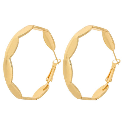 18K Gold-Plated Wave Hoop Earrings, dainty minimalist design, front view