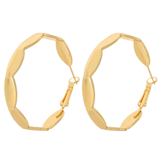 18K Gold-Plated Wave Hoop Earrings, dainty minimalist design, front view