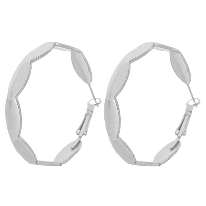 Silver-Plated Wave Hoop Earrings, dainty minimalist design, front view