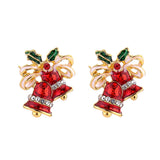 Red Cubic Zirconia & 18k Gold-Plated Christmas Bell Stud Earrings