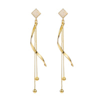 White & Goldtone Rhombus Twisted Tassel Drop Earrings