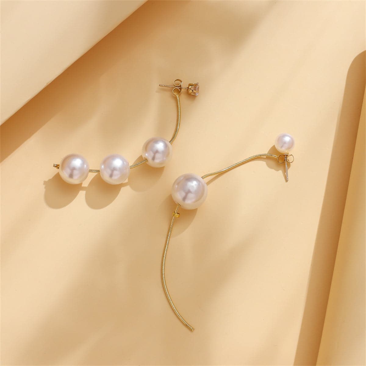 Cubic Zirconia and Pearl Mismatching Tassel Dangle Earring, drop earrings for women, elegant gift for her, side view