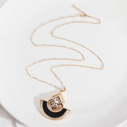 Black Wood and Resin 18K Gold-Plated Leopard Rhombus Fan Pendant Necklace, gold pendant necklace for women, side view