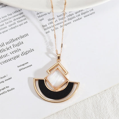 White Shell and Woode 18K Gold-Plated Rhombus Fan Pendant Necklace, gold pendant necklace for women, front view