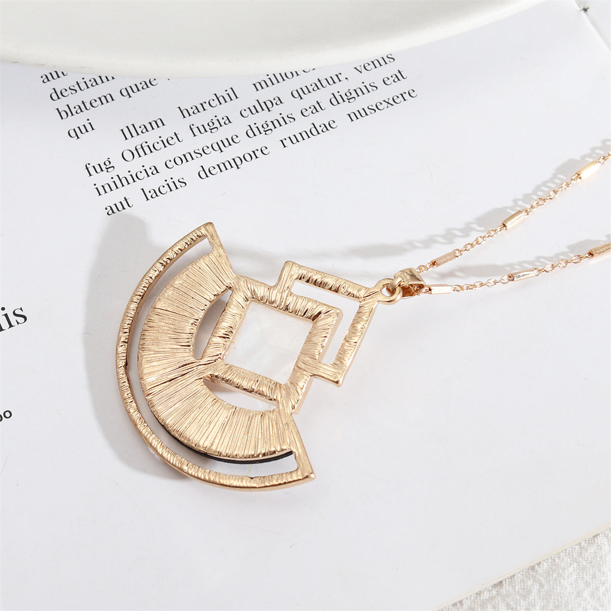 White Shell and Woode 18K Gold-Plated Rhombus Fan Pendant Necklace, gold pendant necklace for women, side view