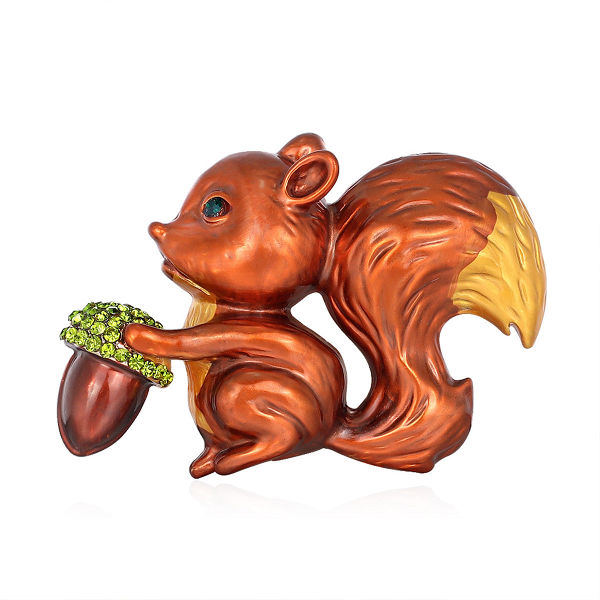 Cubic Zirconia and Enamel 18K Gold-Plated Squirrel Brooch, gold brooch pin, vintage-inspired design, front view