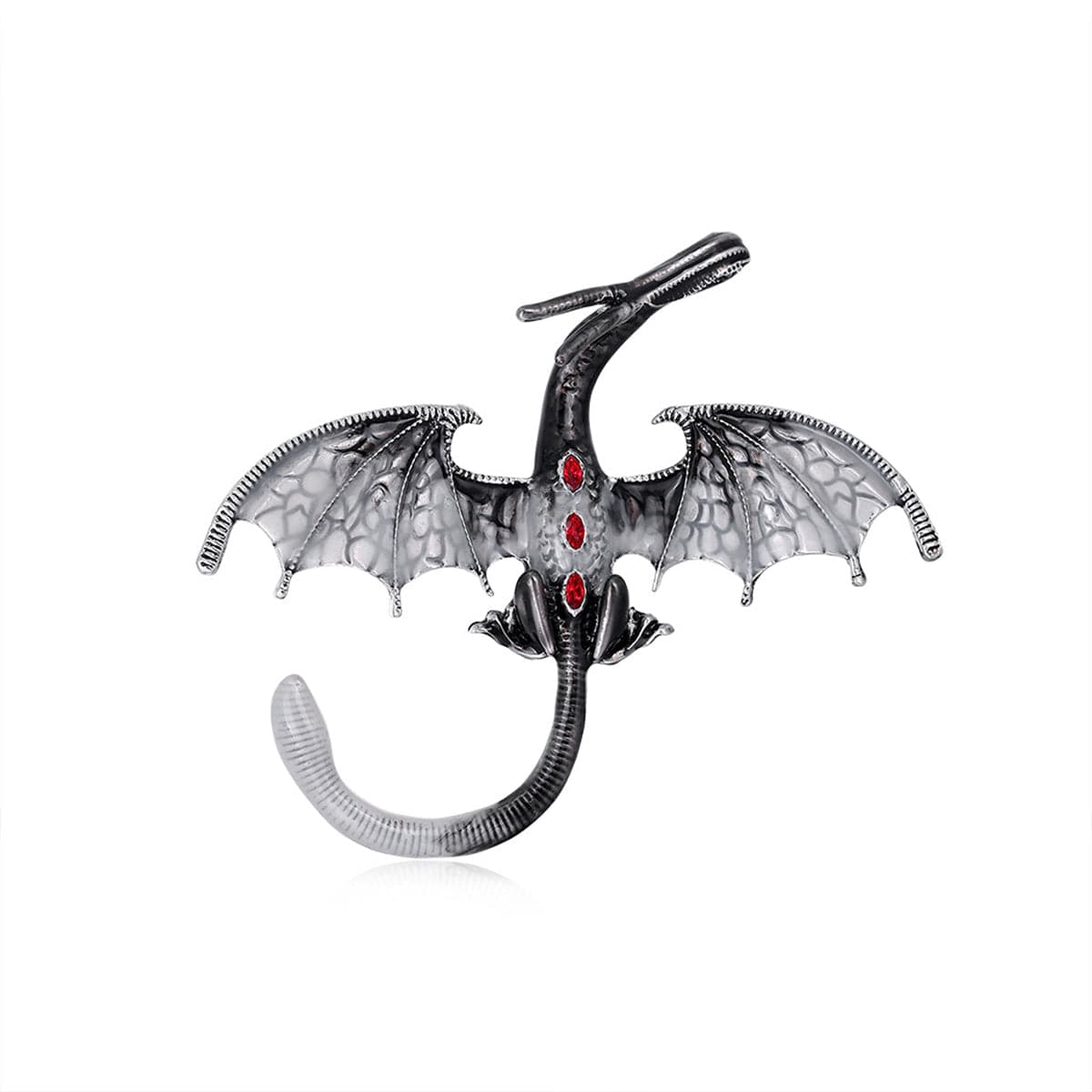 Cubic Zirconia & Oil Dorp Silver Plated Dragon Brooch