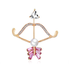 Clear Crystal & Cubic Zirconia Pearl 18k Gold-Plated Bow Arrow Brooch