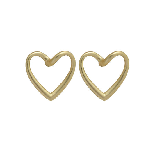 18K Gold-Plated Open Heart Stud Earrings, gold stud earrings for women, elegant gift for her, front view