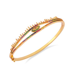 Rainbow Cubic Zirconia & 18K Gold-Plated Evil Eye Bangle