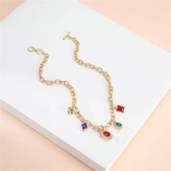 Red & Blue Crystal Cable Chain Cushion Station Pendant Necklace
