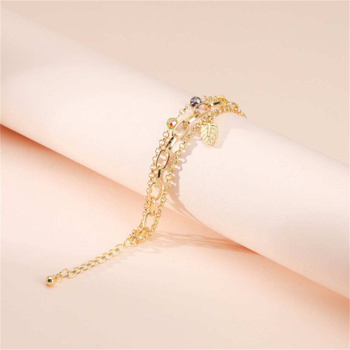 Acrylic & 18K Gold-Plated Leaf Charm Layered Bracelet