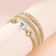 Cubic Zirconia Double Circle Flower Layered Charm Bracelet