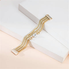 Cubic Zirconia Double Circle Flower Layered Charm Bracelet