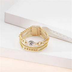 Cubic Zirconia Double Circle Flower Layered Charm Bracelet