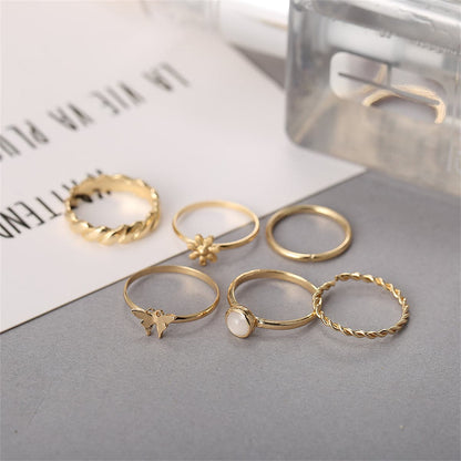Resin and 18K Gold-Plated Butterfly Floral Ring Set, jewelry gift sets for women, vintage-inspired design, front view