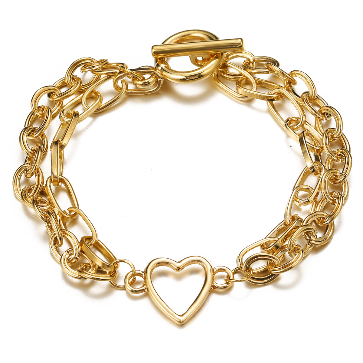 18K Gold-Plated Layered Cable Chain Openwork Heart Anklet