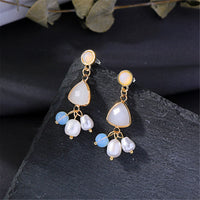 Cat's Eye & Imitation Pearl Drop Earrings