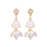 Cat's Eye & Imitation Pearl Drop Earrings