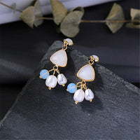 Cat's Eye & Imitation Pearl Drop Earrings