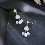 Cat's Eye & Imitation Pearl Drop Earrings