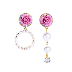 Cubic Zirconia & Pearl Resin 18K Gold-Plated Flower Drop Earring