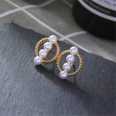 Pearl & 18K Gold-Plated Circle Stud Earrings