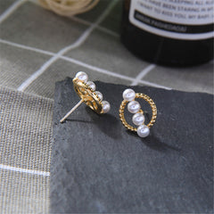 Pearl & 18K Gold-Plated Circle Stud Earrings