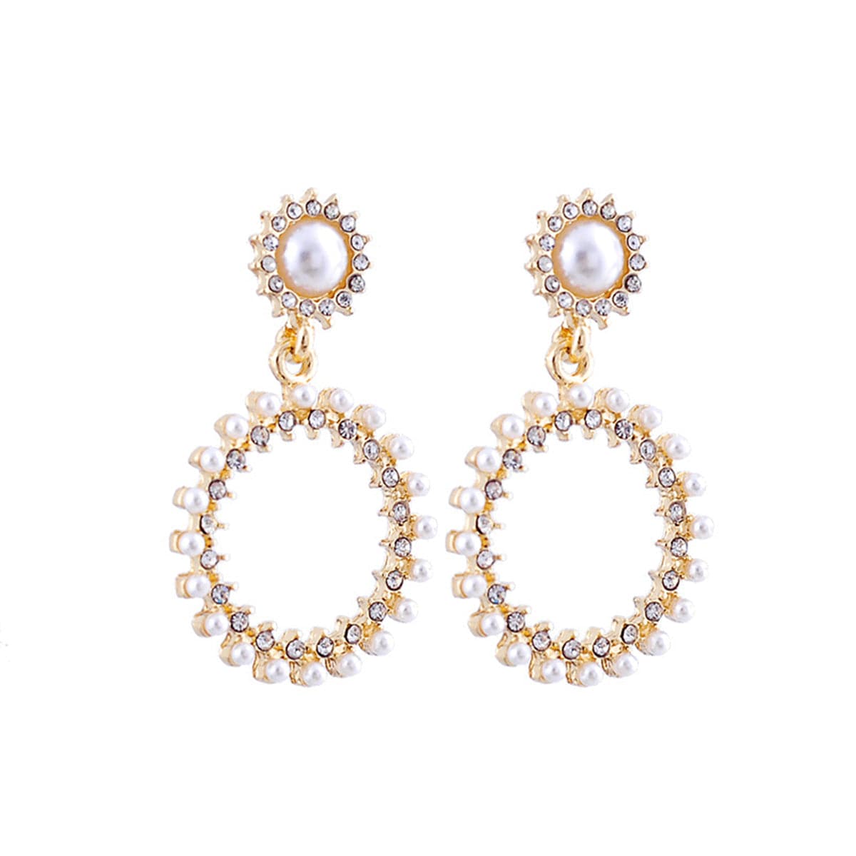 Pearl & Cubic Zirconia 18K Gold-Plated Open Circle Drop Earrings