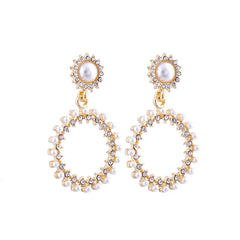 Pearl & Cubic Zirconia 18K Gold-Plated Open Circle Drop Earrings