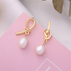 Pearl & 18K Gold-Plated Knot Drop Earrings