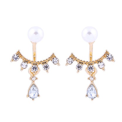 Cubic Zirconia and Pearl 18K Gold-Plated Drop Earrings, gold drop earrings for women, dainty minimalist design, front view