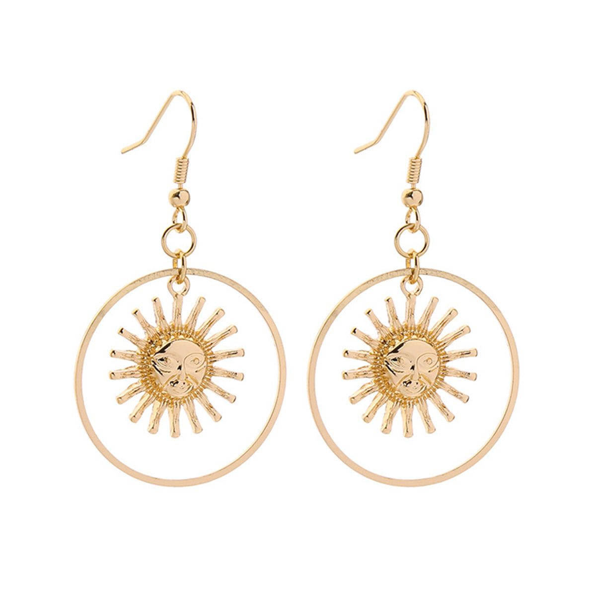 18K Gold-Plated Round Sun Drop Earrings