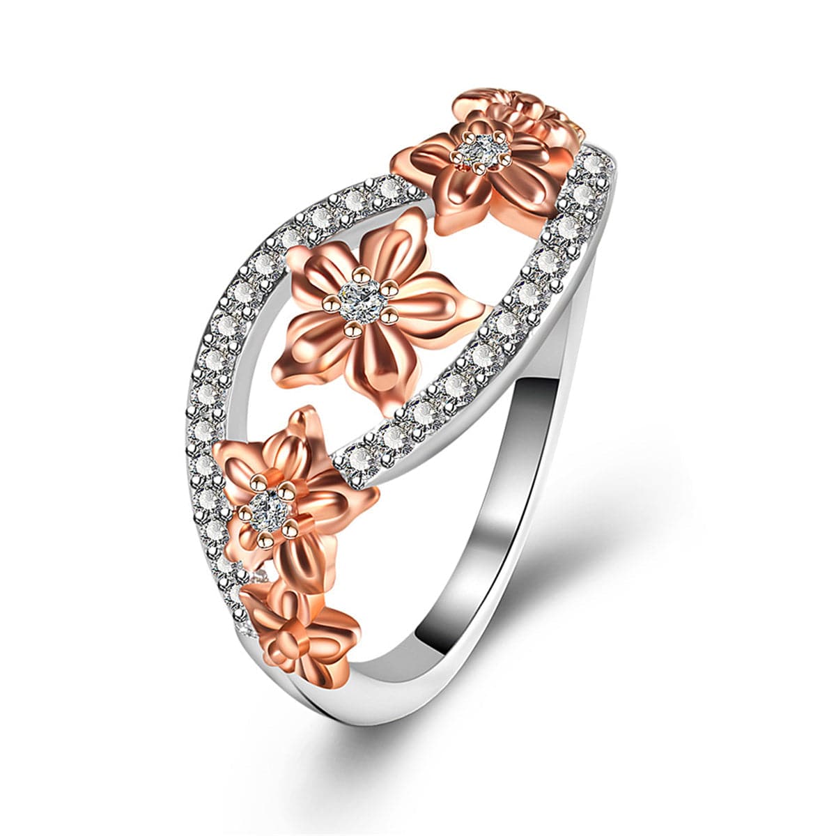 Cubic Zirconia & Two-Tone Floral Ring