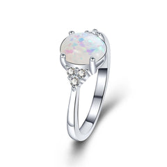 White Opal & Cubic Zirconia Oval-Cut Prong-Set Ring