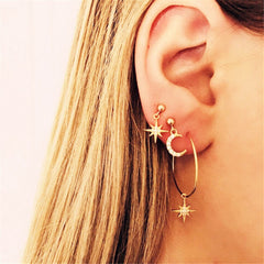 Cubic Zirconia & 18K Gold-Plated Moon & Star Drop Earrings Set