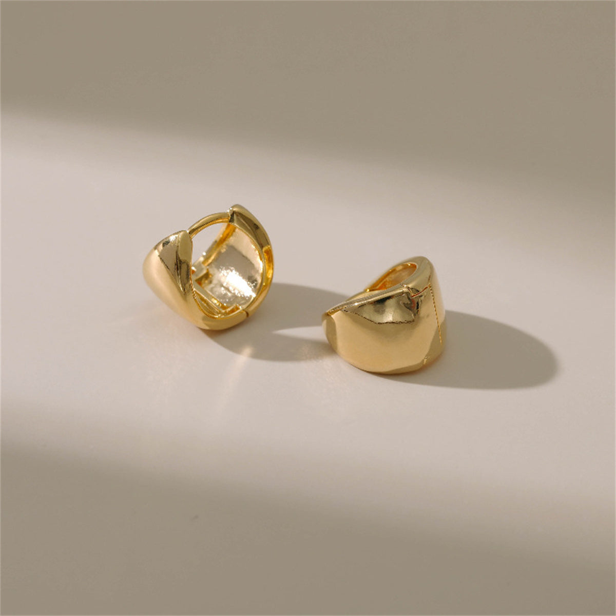 18K Gold-Plated Triangle Huggie Earrings, gold huggie earrings, vintage-inspired design, side view