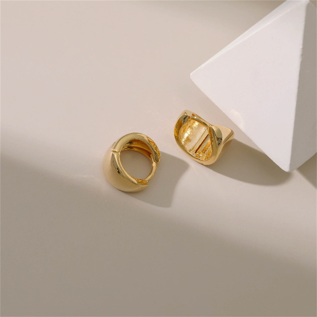 18K Gold-Plated Triangle Huggie Earrings, gold huggie earrings, vintage-inspired design, styled look