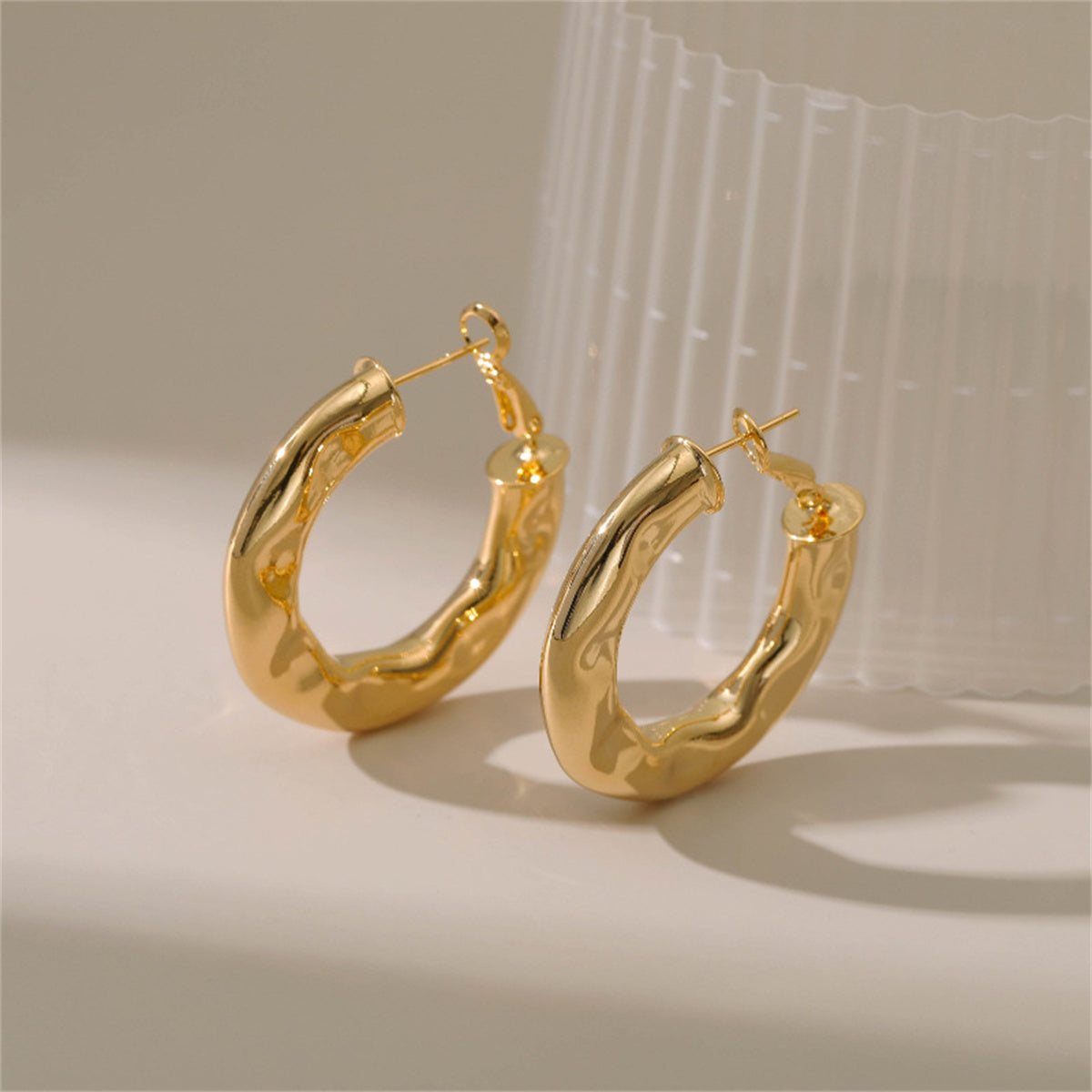 18K Gold-Plated Hammered Geometric Hoop Earrings, gold hoop earrings for women, vintage-inspired design, styled look