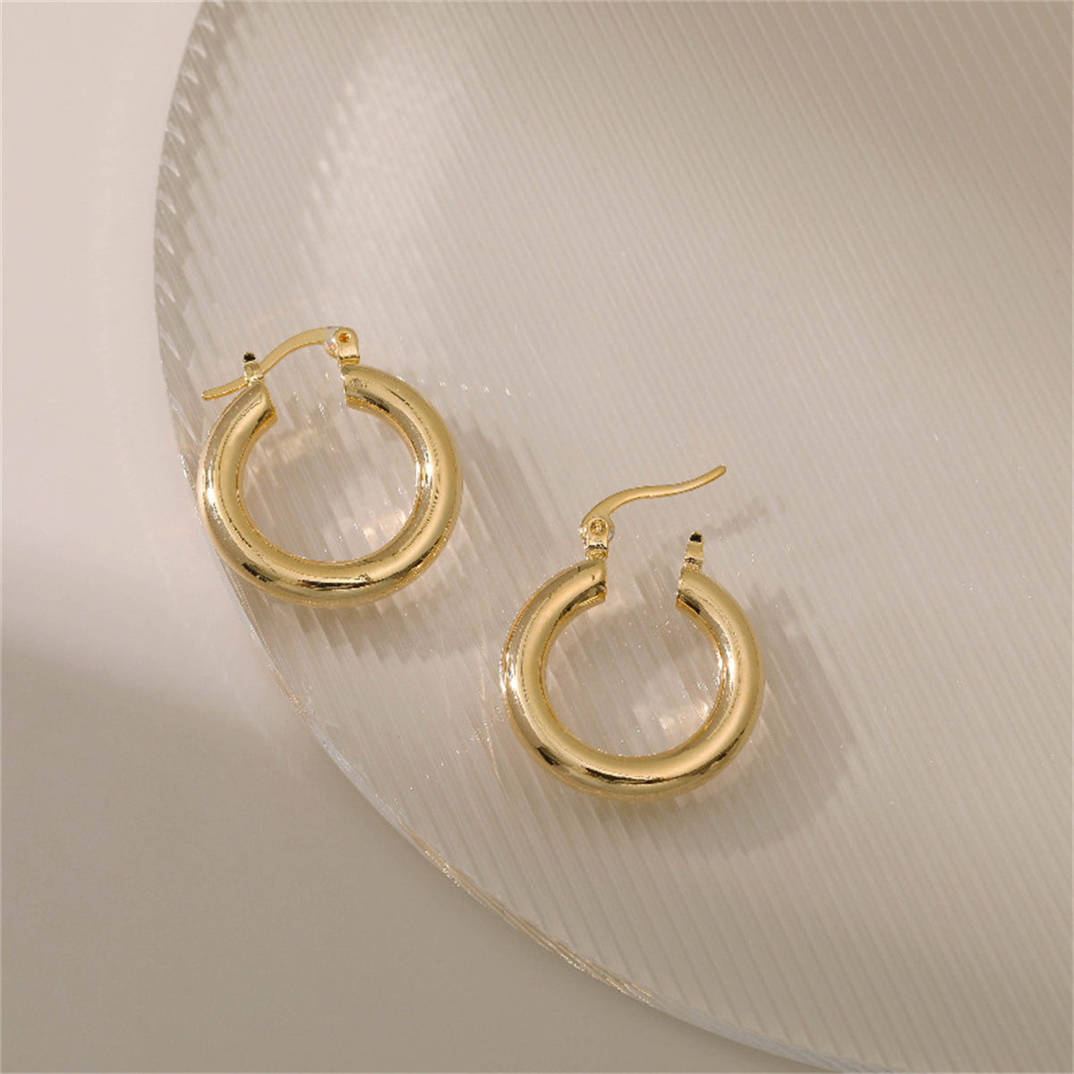18K Gold-Plated Smooth Tube Huggie Earrings