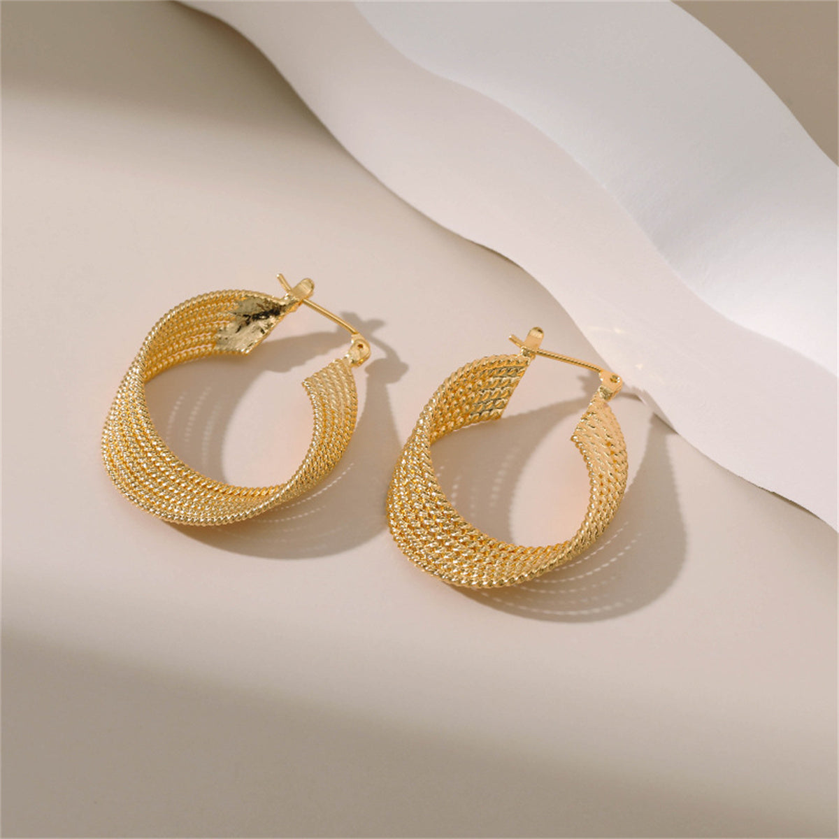 18K Gold-Plated Twisted Twine Huggie Earrings